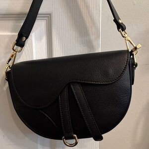 Persaman New York Black Crossbody Bag with Gold Accents